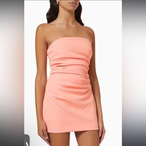 Misha Alston Strapless Ruched BONDED CREPE Mini Dress Calypso Pink Sz 8 Revolve - Picture 7 of 15